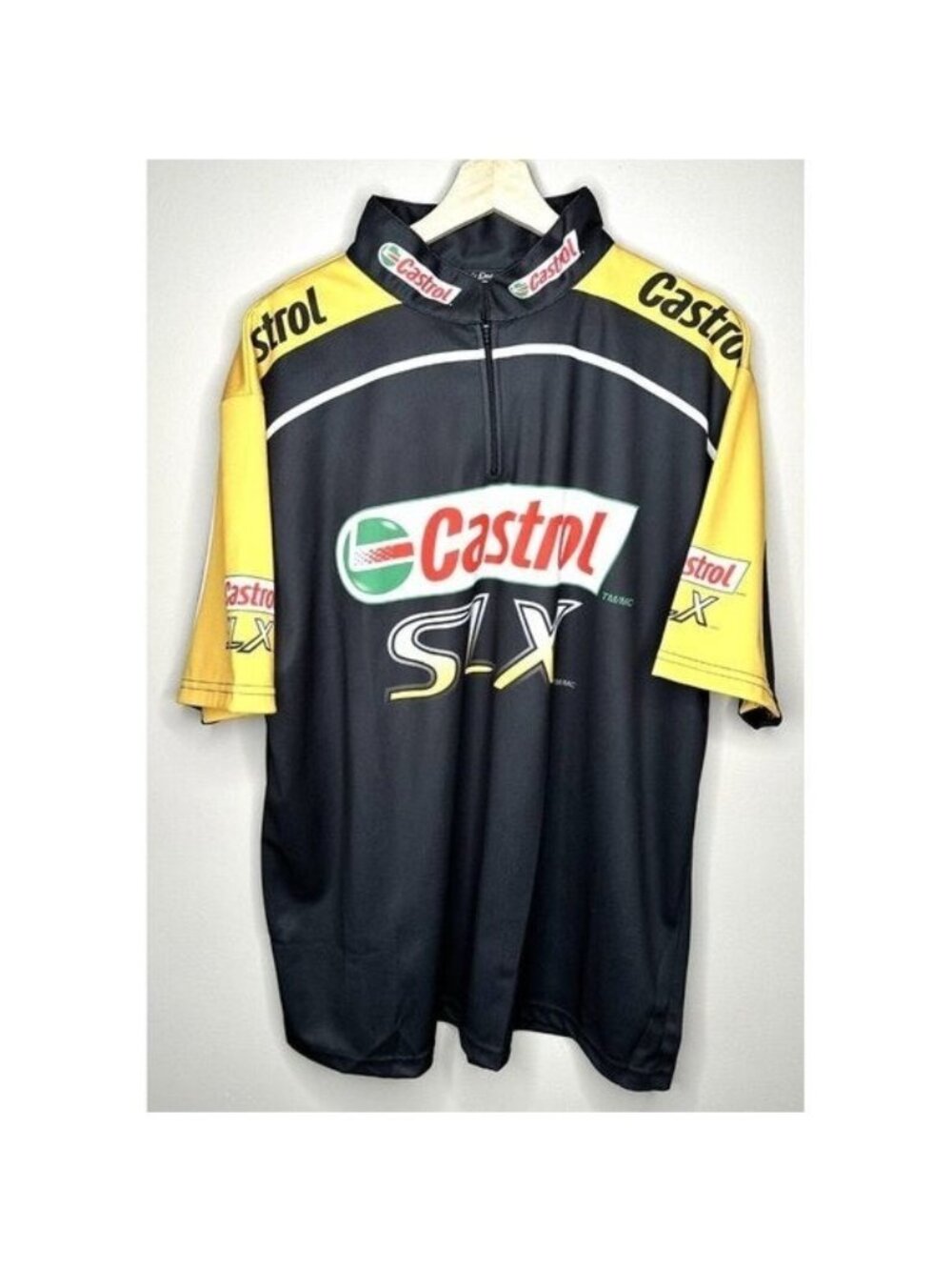 Castrol SLX Cycling Jersey Mens XL Black Yellow Bike Racewear Sponsor 1/4 Zip
